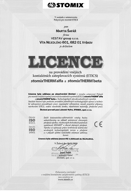 Vestav - certifikát stomix